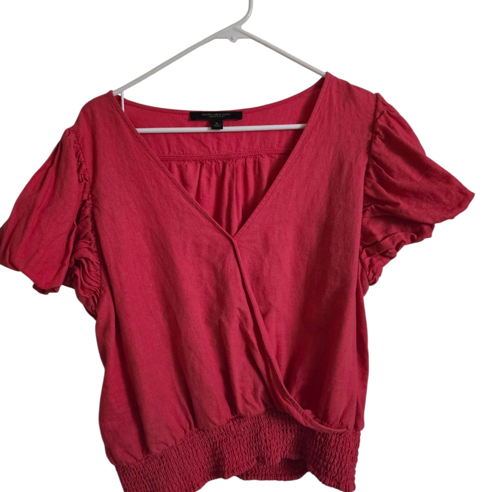 Marc New York Pink Ruffled Wrap Blouse